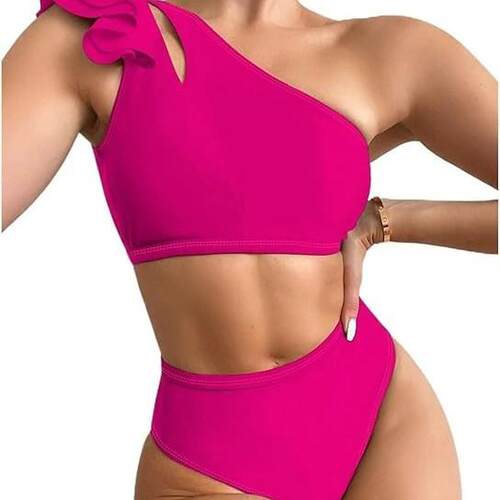 Split High Waist Single Shoulder Flyedge Women's Bikini