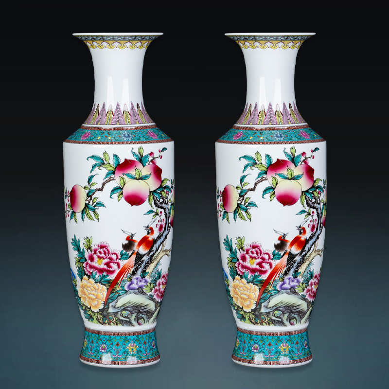 景德镇陶瓷粉彩高落地大花瓶大号中式家居客厅插花装饰工艺品摆件