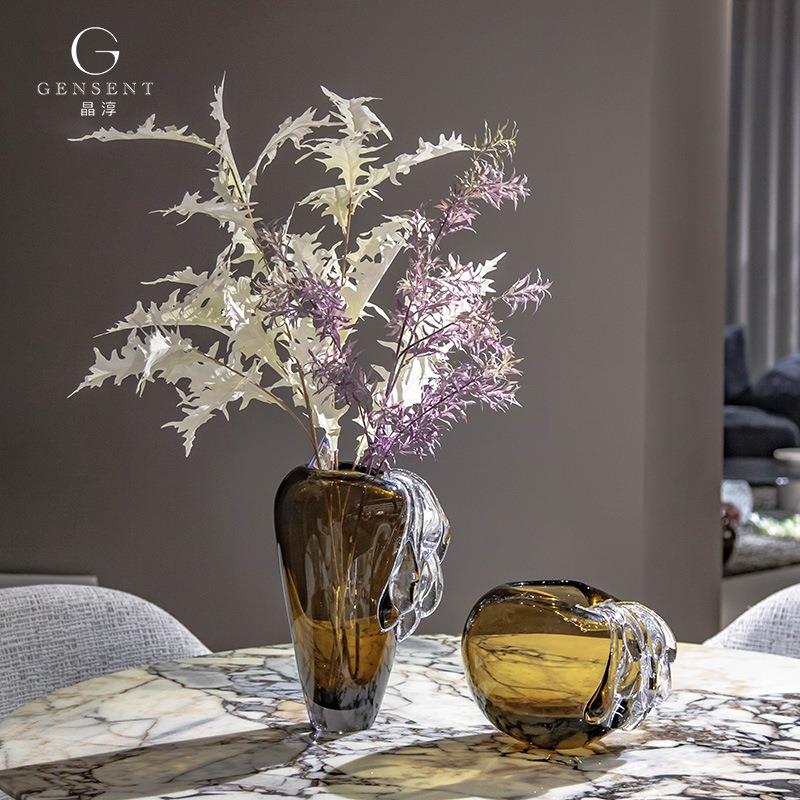 晶淳 K9水晶玻璃装饰花瓶水培鲜干花 复古大小号餐桌摆件装饰品