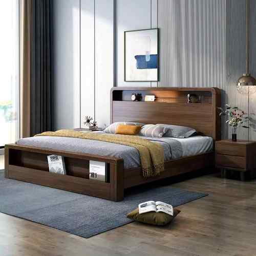 现代简主卧灯1米8双人床店约民宿酒床头916储物带1米5单人床实木