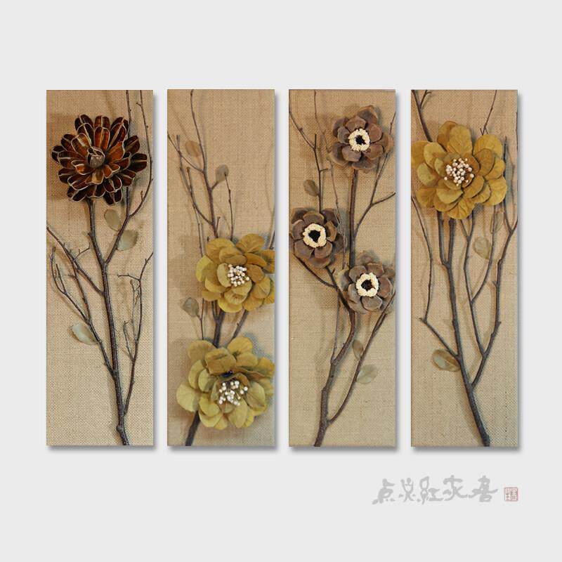 干 干燥花麻布框新中式东南亚风覆古怀旧玄关民宿墙面壁饰装饰画
