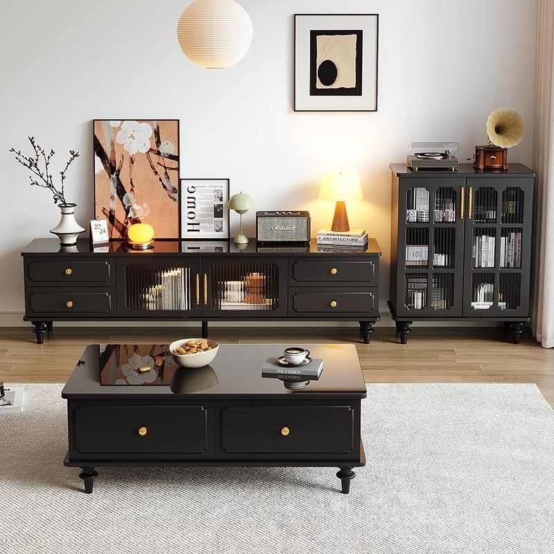 美式复古电视柜茶几组合客厅家用简约现代新款黑色中古电视柜边柜