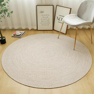 casln浅米黄棉麻编织客厅茶几圆垫书房卧室现代简约手工圆形地毯