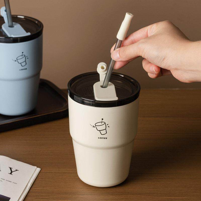 吸管杯咖啡杯水杯茶杯保温杯子随行杯办公室女防漏带盖子防烫不锈