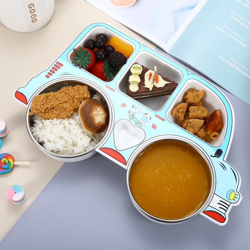 304不锈钢儿童餐盘 卡通汽车造型宝宝辅食饭碗幼儿园分隔餐盘专用
