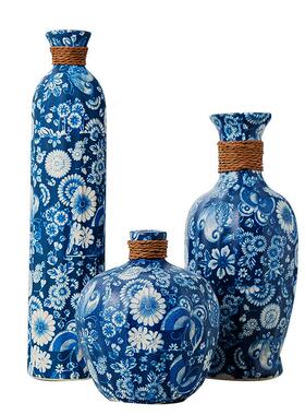 干花陶瓷青花花瓶欧式中式花器景德镇台面花插插花复古摆件花盆