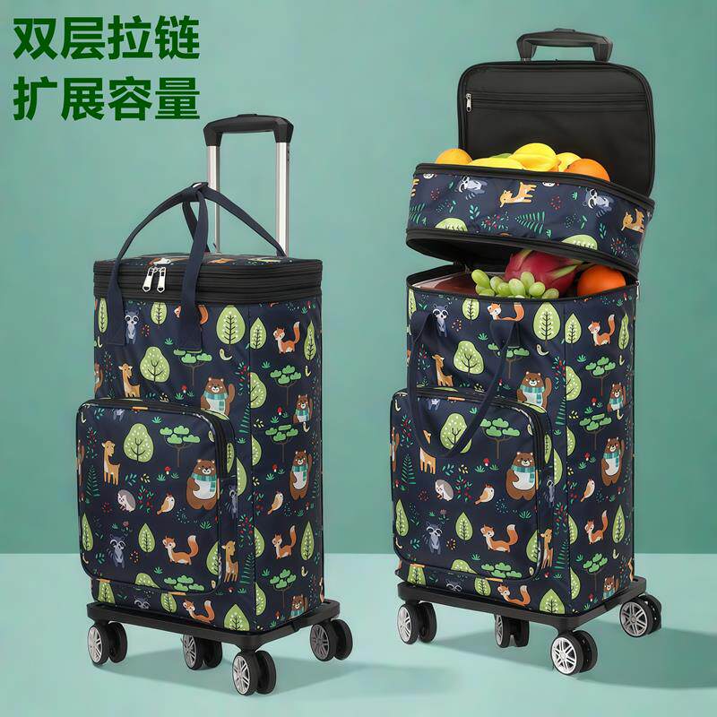 广州生产轻巧可折叠大容量购物车 附万向轮便携式买菜拉杆车 锡纸