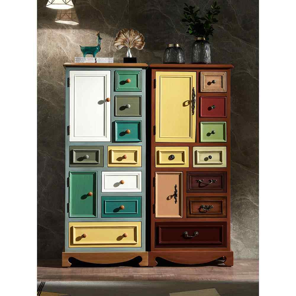 新款直销美式五斗柜实木卧室储物柜收纳柜客厅柜子靠墙立柜彩绘装