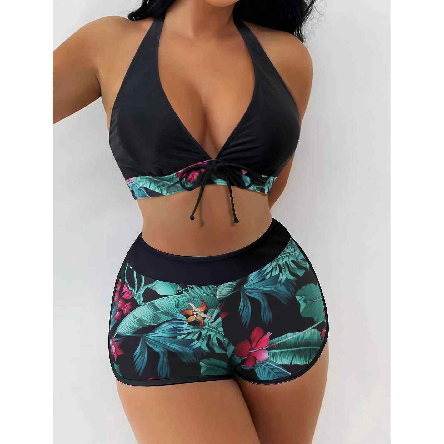Women's high waist two piece boxer bikini swimsuit