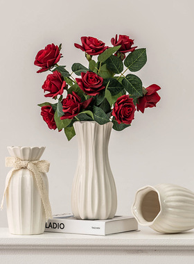 欧式玫瑰插花花瓶白色简约陶瓷花器客厅餐桌干花鲜花水培装饰摆件