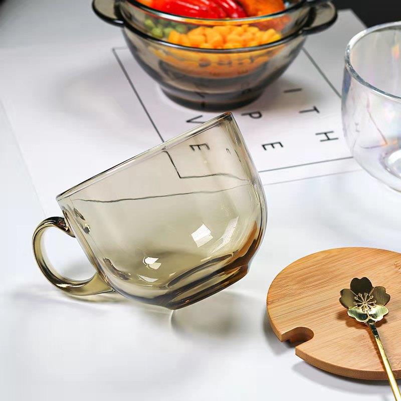 原色料茶色把手玻璃杯牛奶早餐燕麦杯咖啡杯家用水杯原色色料