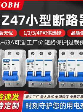 空气开关小型断路器DZ47-63电闸C45开关1P2P3P4P微型断路器16A63A