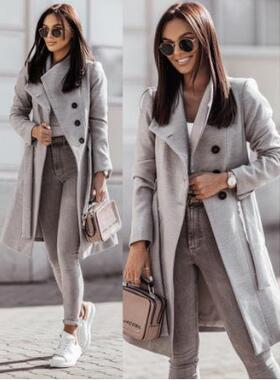 Strap woolen coat for women's clothing
