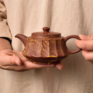 复古全手工潮州手拉朱泥茶壶紫砂壶章氏泡茶器家用大小绞泥胶泥壶