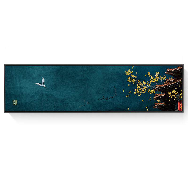 新中式床头装饰画横幅晶瓷画主卧客厅挂画中国风背景墙壁画版画