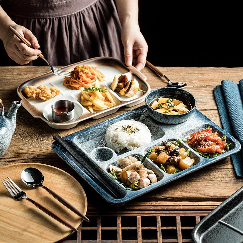 一人食创意早餐盘分餐盘 家用陶瓷盘盘子分格餐盘减脂一人份盘子