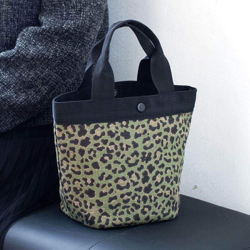 个性豹纹帆布手提便当包船形托特简约小布包上班通勤时尚便当带子