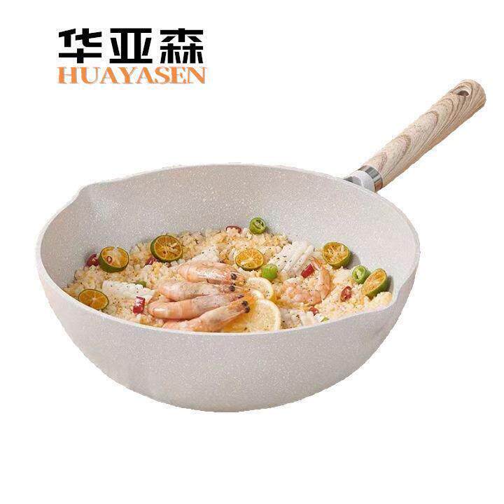 跨境铝锅铝压铸不粘锅炒锅家用麦饭石炒菜锅不粘锅电磁炉燃气专用