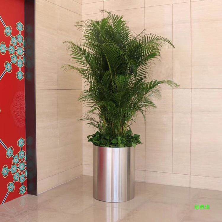 不锈钢花盆大花盆圆柱形花器家用简约花瓶金属种植盆大号大花钵中