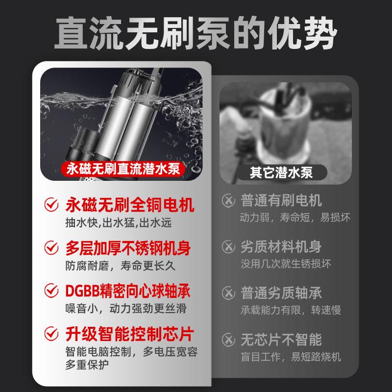 智能永磁无刷6直流潜水泵48V0V7V电动用车电瓶式农抽水泵2机