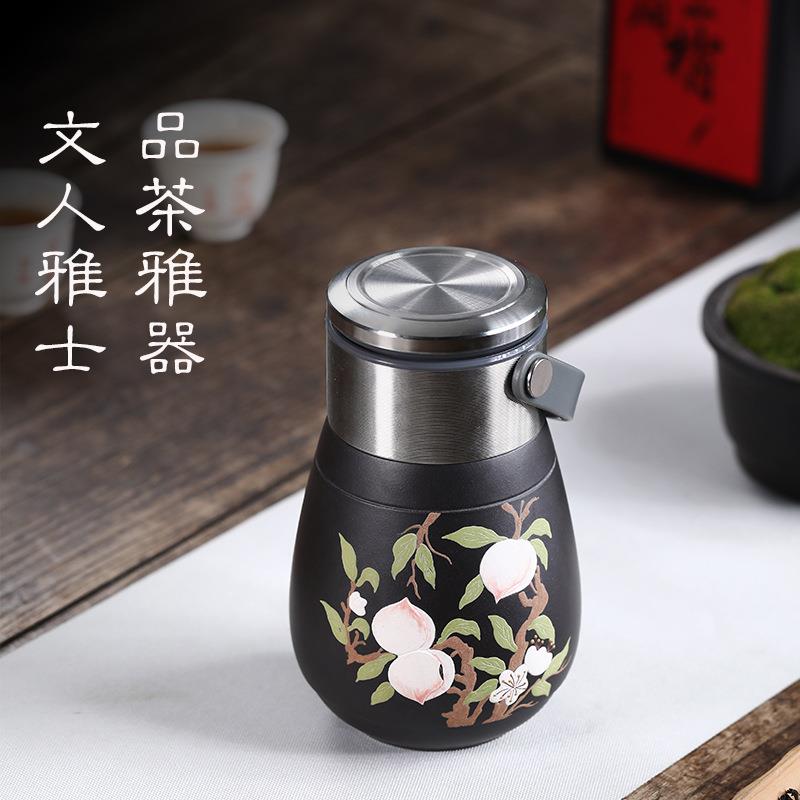 宜兴厂家双层紫砂内胆保温杯男女士喝水泡茶杯送长辈爸爸老师长辈