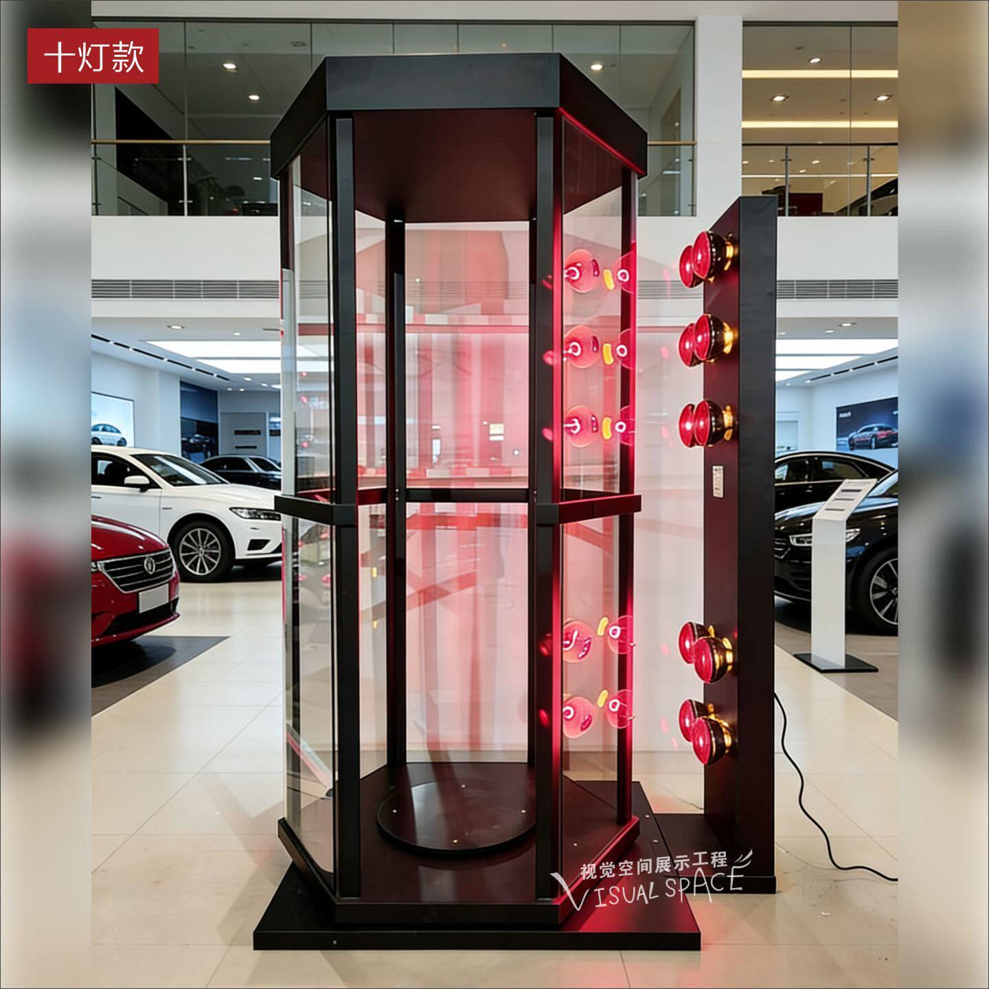 太阳隔热膜展柜汽车隔热旋转测试仓铁质烤漆六面防爆玻璃膜展示架