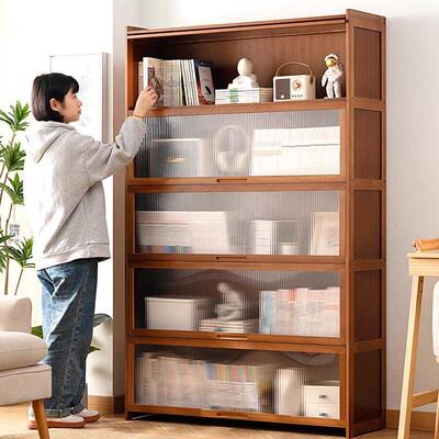 简易书柜大容量收纳置物架落地书架储物柜一体客厅多层置物柜带门