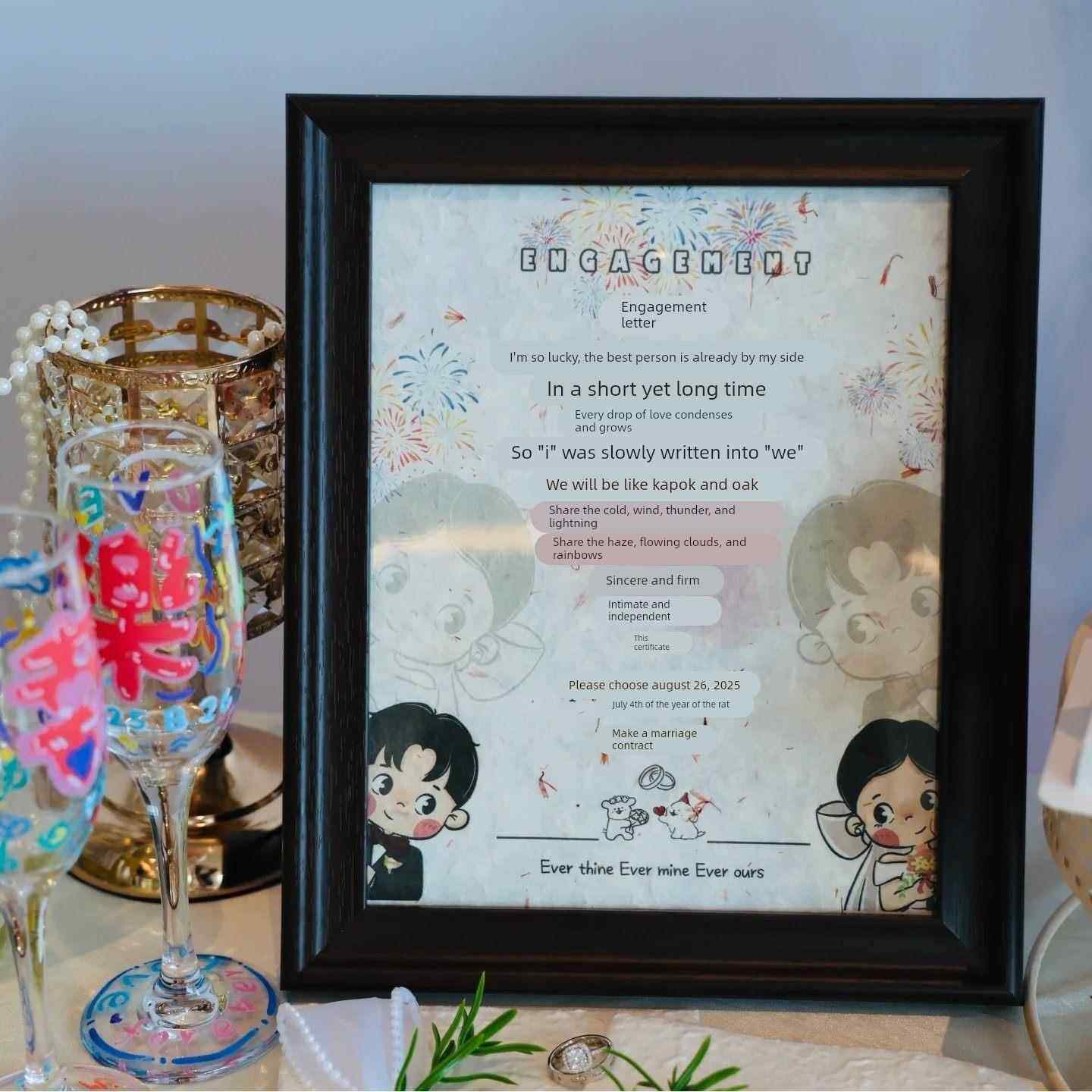 韩式订婚书相框摆台新式东巴纸订婚婚书小众高级定制装饰布置摆件,节庆用品/礼品,订婚书,淘宝优惠券,粉丝福利购,淘宝优惠卷