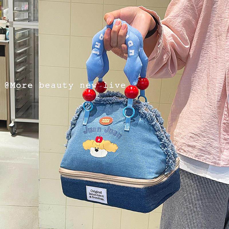 牛仔饭盒手提袋子便当包上班族时尚带饭餐包加厚铝箔长效保温饭袋