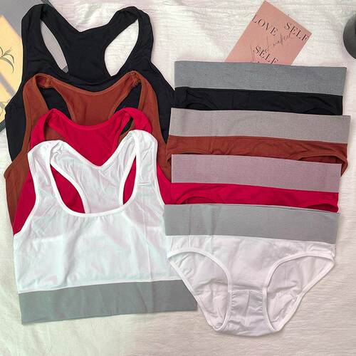 Women's bra set, sports color blocking soft set,