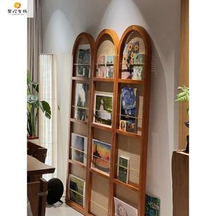 实木隔藤编屏风中式 复古客厅用折叠屏风断中古AAE入门家移动屏隔