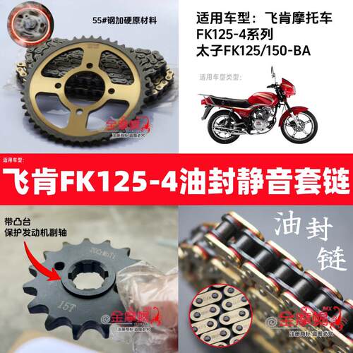 适用飞肯摩托车FK125-4小太子FK125/150-BA油封链条大小链盘牙盘