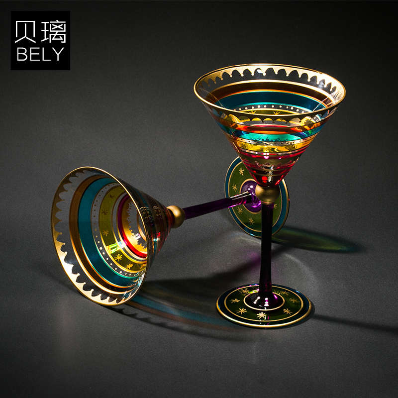 欧式彩绘红酒杯高脚杯大家用玻璃酒具个性鸡尾酒杯子创意酒吧酒杯