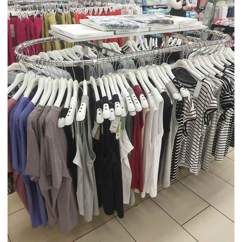 cs新款女装服装店衣架展示架双杠圆形中岛落地式童装货架陈列架带