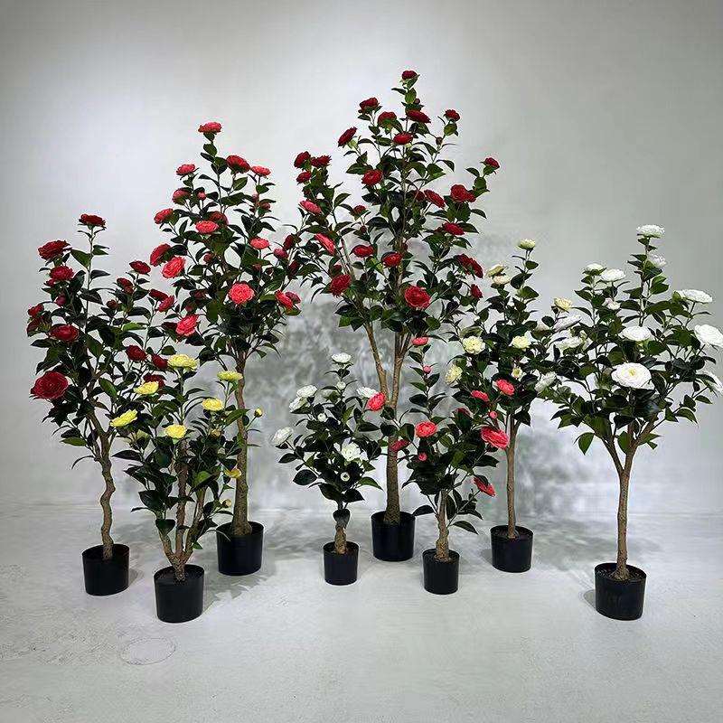 仿真茶树玫瑰客厅落地家具室内装饰植物盆栽盆景绿植橱窗仿真花