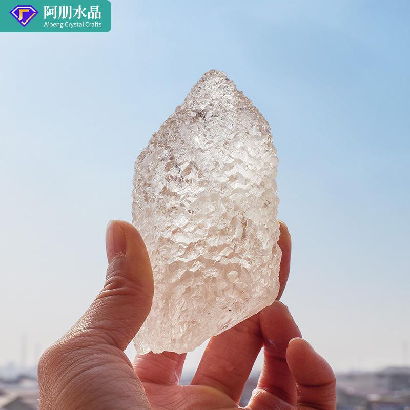 天然水晶佛顶水晶柱佛顶水晶原石骨干能量柱冰糖水晶矿标冥想摆件