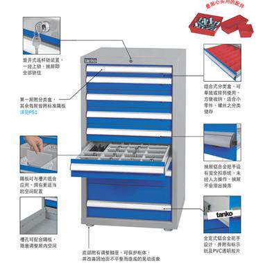 重型工具柜铁皮柜子储物柜车间抽屉式双开门功能抽屉分格式移动柜