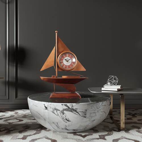 复古铁艺帆船台钟时钟表创意家用客厅咖啡厅酒吧墙面立体挂钟跨境