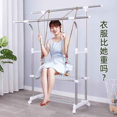 衣家用晾架落地双杆式伸缩不锈钢室内凉衣简易衣8027-02晒衣架架