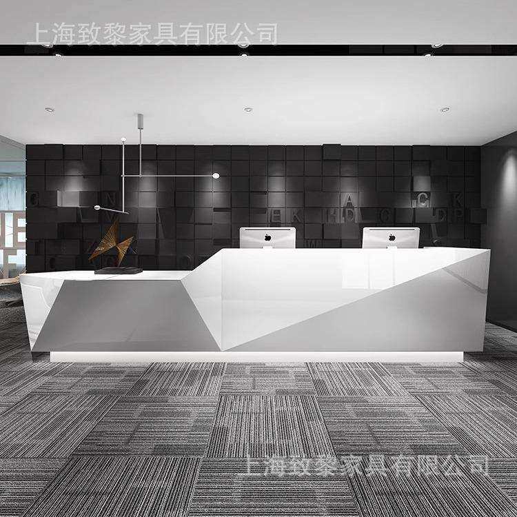 烤漆前台白色办公前台弧形接待台收银台迎宾台大厅创意吧台