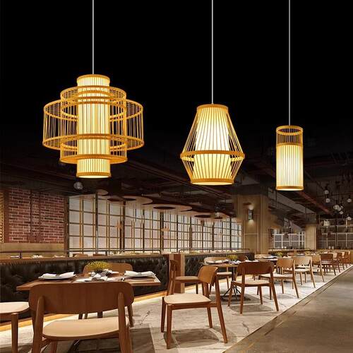 竹编灯笼吊灯新中式餐馆竹艺灯店铺商用餐饮禅意茶室日式编织灯罩