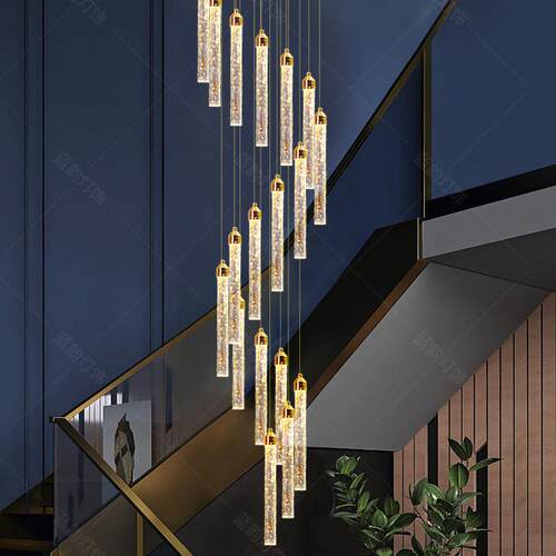 旋转楼梯吊灯长吊灯别墅客厅大吊灯挑空公寓loft复式楼水晶吊灯具
