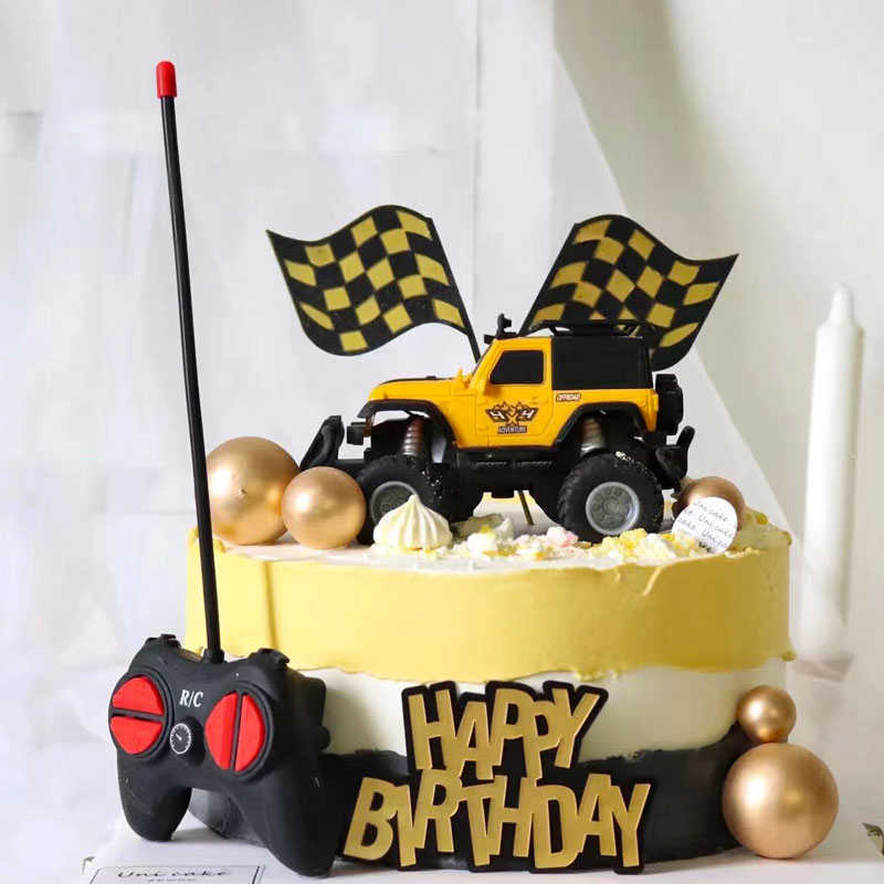 网红遥控车生日蛋糕装饰电动越野车赛车跑车汽车摆件男孩生日插件