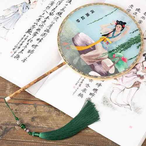 古典中国湘妃苏绣团扇人动物手风工绣工艺物扇桑湘妃竹苏竹蚕真丝
