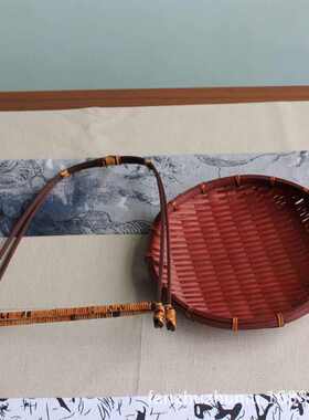 可拆卸置提篮复古篮物配件 盘收纳茶点筐竹编篮茶具 茶具