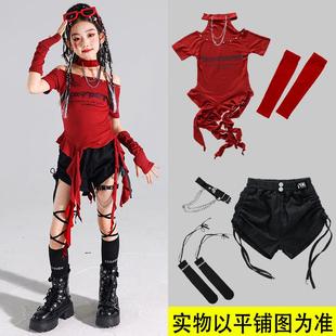 正品女童服红色爵士舞演出炸服街幼儿jazz上衣裤子儿童舞装女孩街