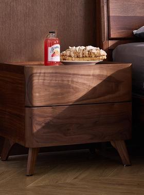 北美黑胡桃木全实木床头柜家用小户型卧室客厅边柜现代简约储物柜