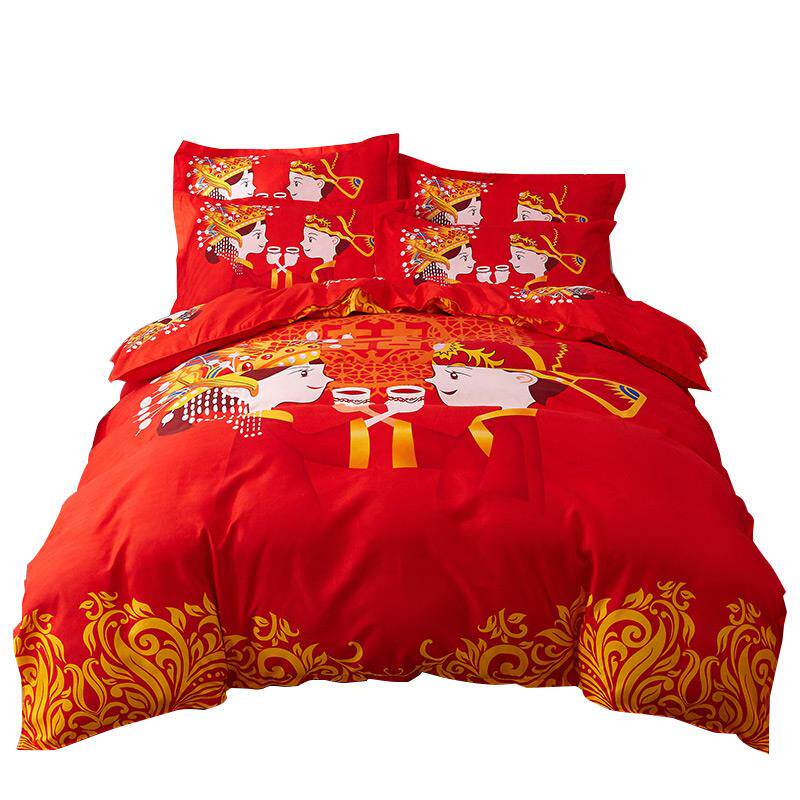 正品婚庆件套大红色结双婚全棉1单.8m2.四0m床人被套床式喜庆床上
