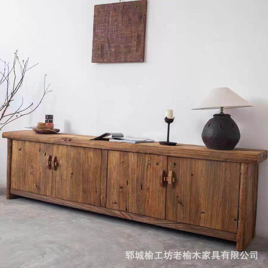 老榆木长方形电视柜客厅储物柜民宿双开门斗柜复古餐边柜实木柜子