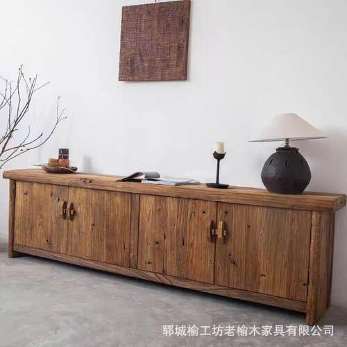 老榆木长方形电视柜客厅储物柜民宿双开门斗柜复古餐边柜实木柜子